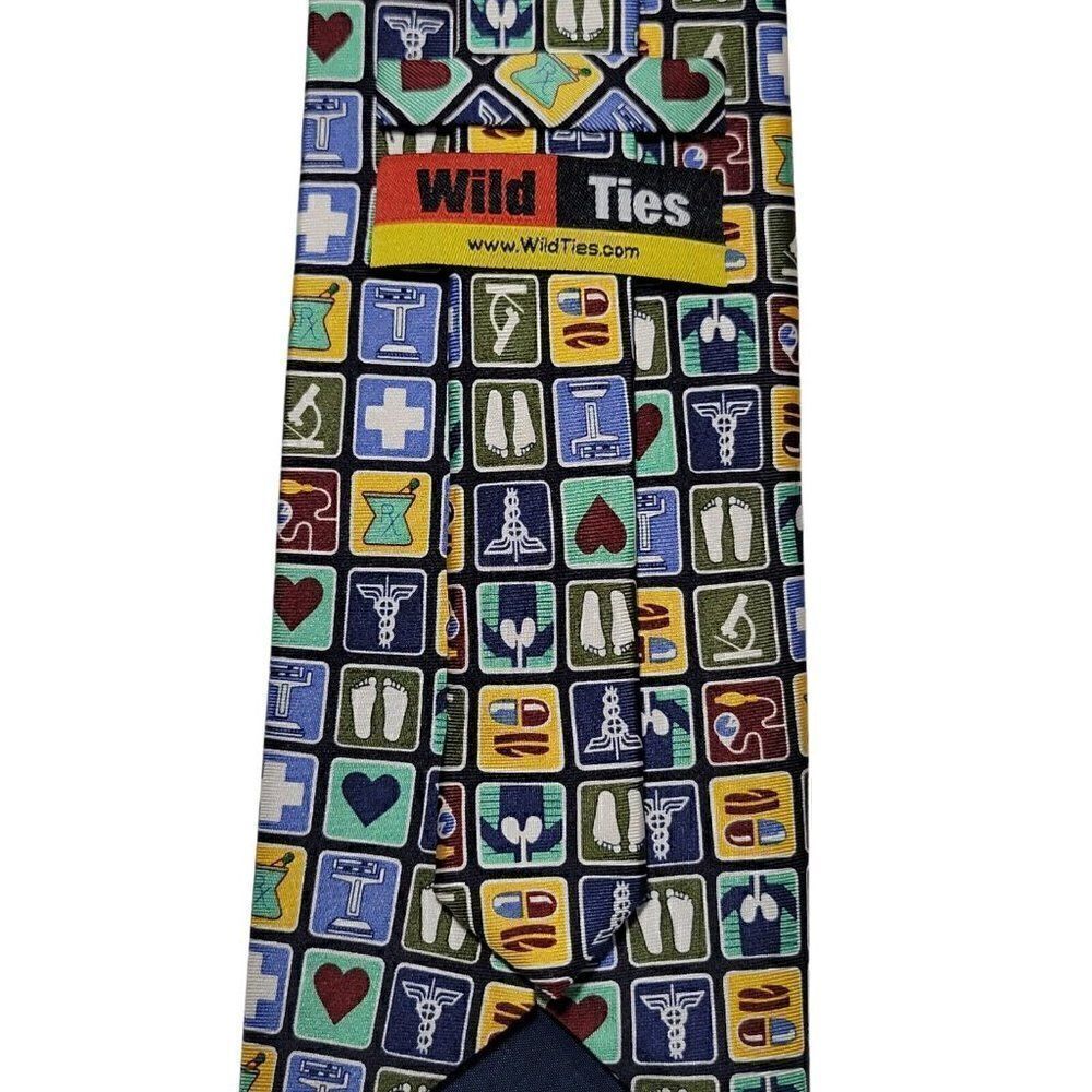 Wild Ties Mens Neck Tie Medical Symbols Instruments 100% Silk Multicolor 60" GUC - Picture 7 of 11